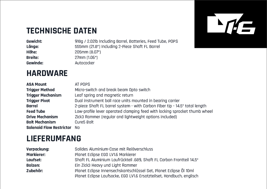 Planet Eclipse EGO LV1.6 Daten Planet Eclipse EGO LV1.6 Daten